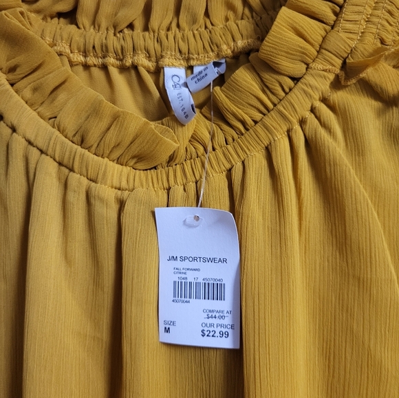 NWT Cato Women's Yellow Ruffle Sheer Blouse Size M - Picture 2 of 8